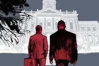 invōk.io petition & crowdfunding social platform - Two businessmen walking in front of a building
