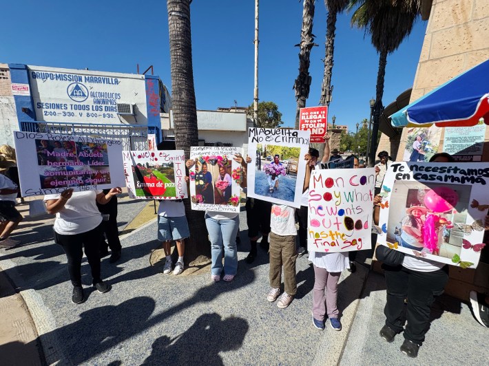 The family of a street vendor organizer who was detained by ICE attend a rally at Mariachi Plaza to advocate for the release and return of their family member.