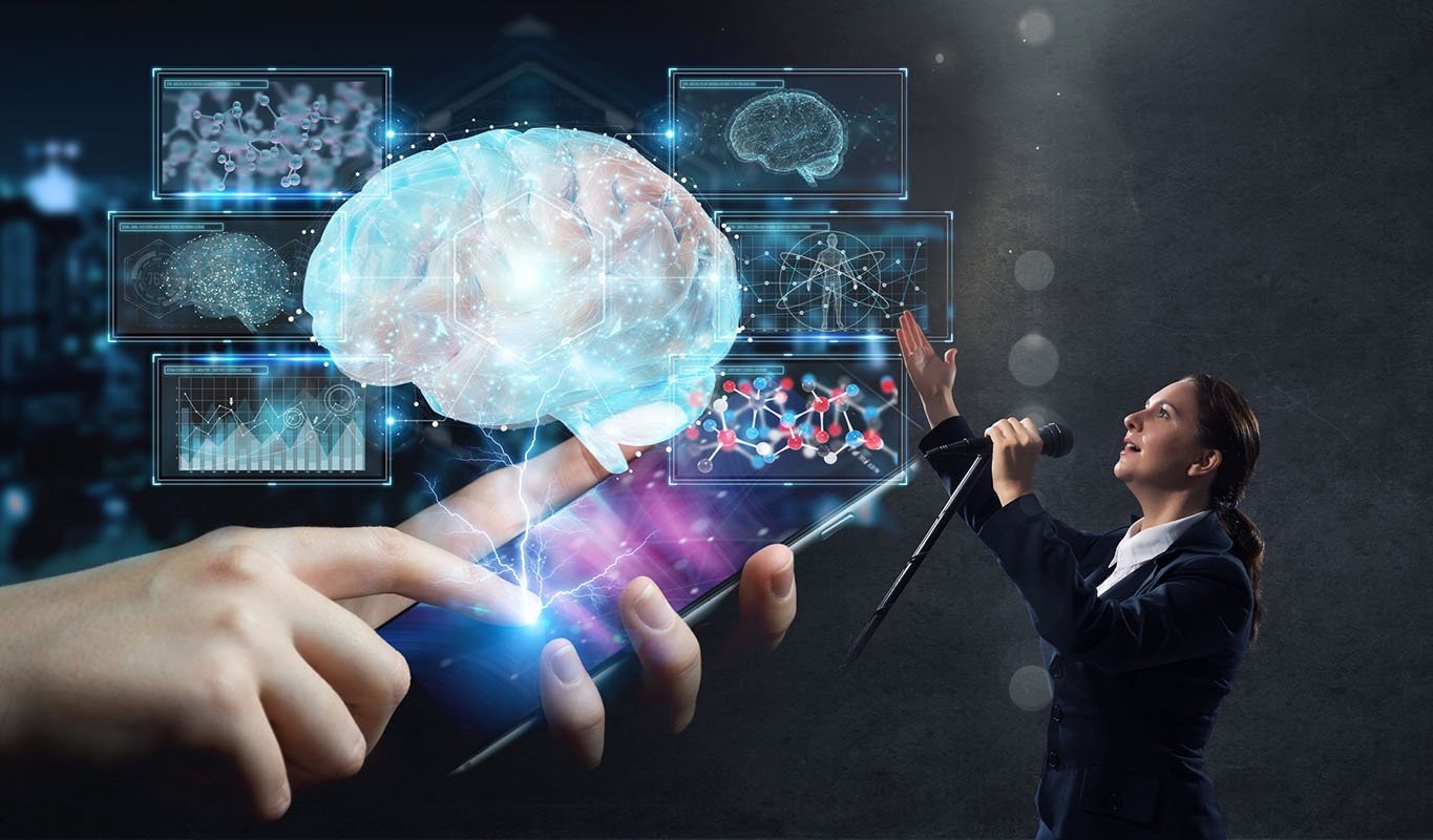 invōk.io petition & crowdfunding social platform - A woman showcases a brain on a smartphone