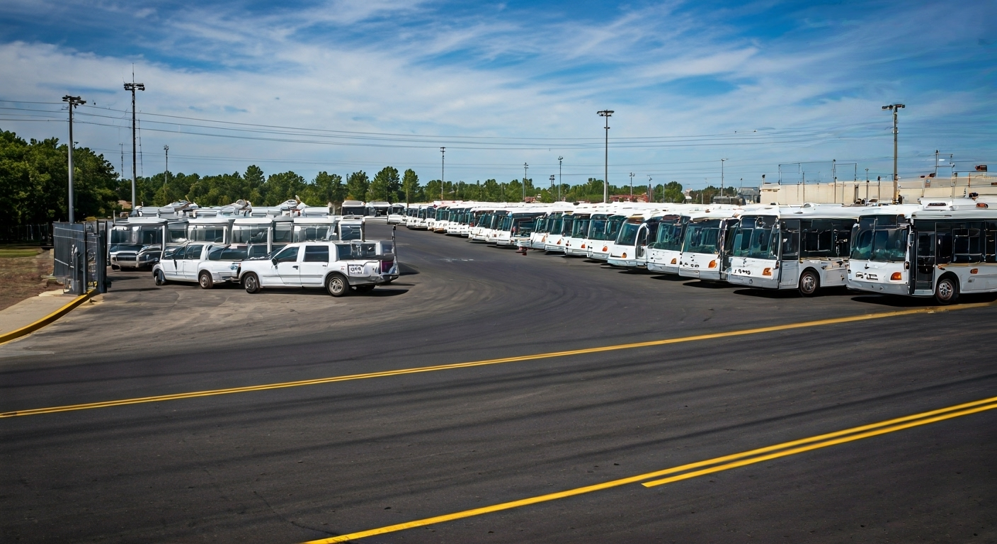 Mass Deportation vs. Medical Debt erasure: A Cost Comparison 2 Buses at detention center aerial view