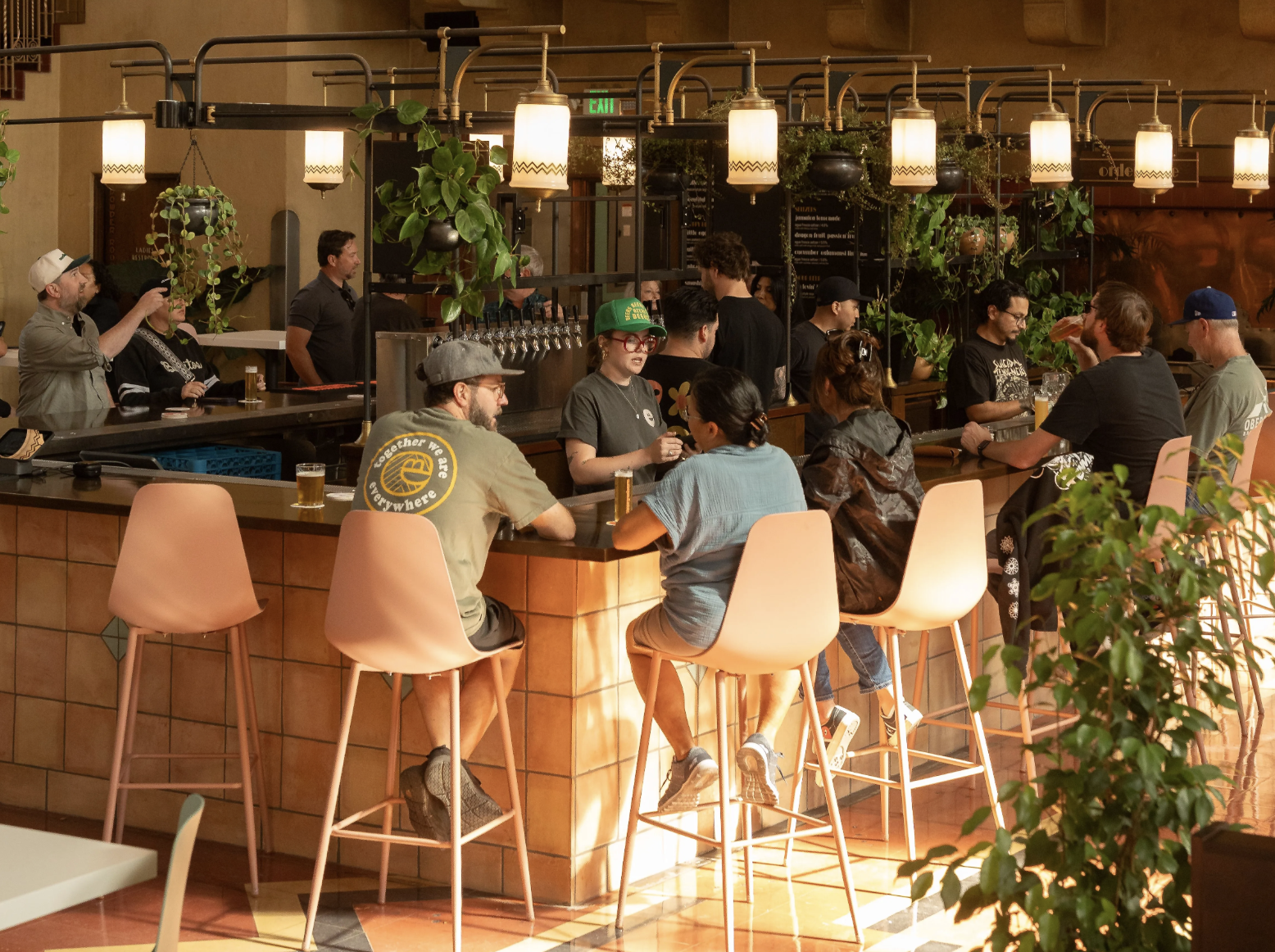 customers and bartenders at a bar