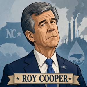Editorial caricature illustration of Roy Cooper